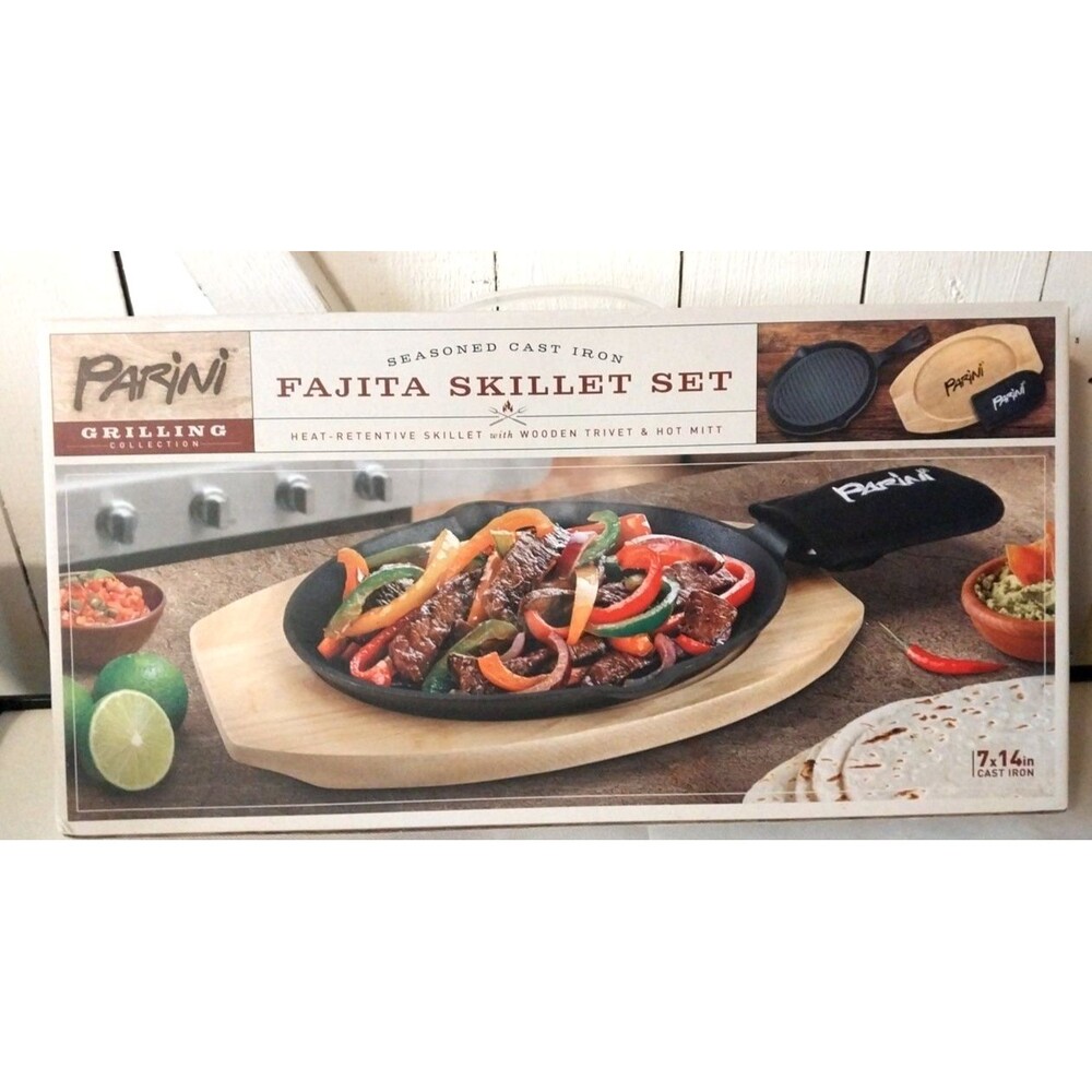 Seasoned Cast Iron Parini Fajita Skillet Set New - Picture 3 of 8